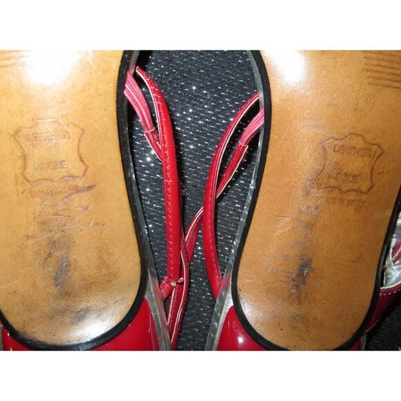 Stuart Weitzman Red Patent Italian Leather Slingback Crystal Embellished Sandals - Picture 8 of 9
